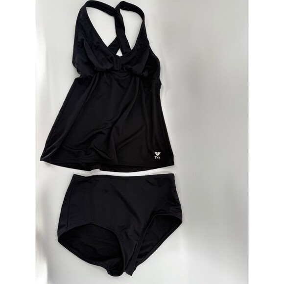 TYR Swimwear Womens Black Stretch Solid Twisted Bra Tankini Top & Bottoms Size 8 - Picture 3 of 9